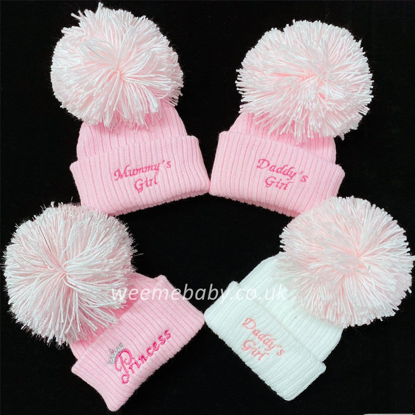 First Size Baby Girls Knitted Pom Hat with Embroidery