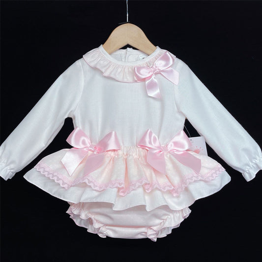 Infant Girls Pale Pink Skirt Top Outfit Frilly Bottom "LM105"