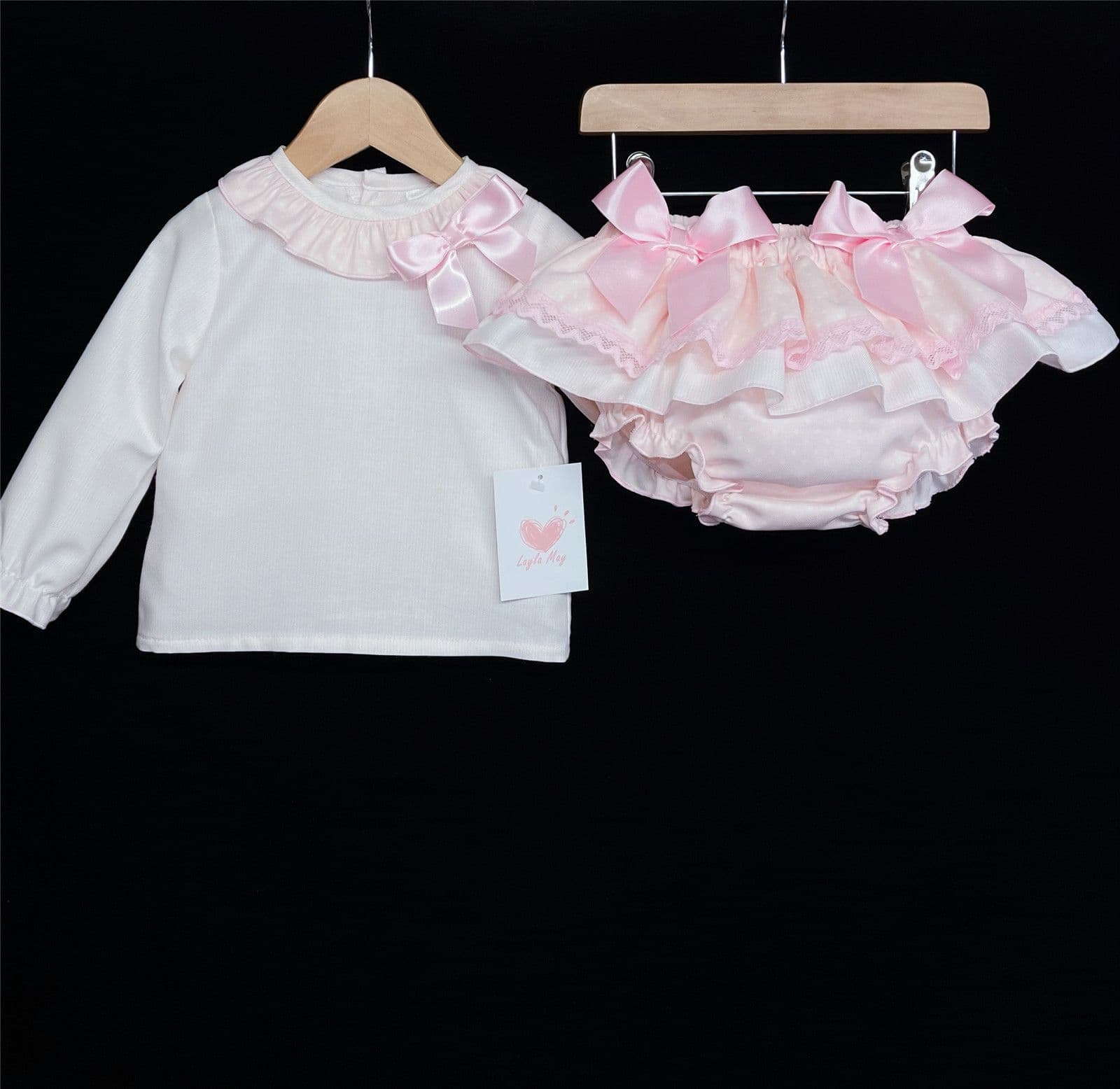 Infant Girls Pale Pink Skirt Top Outfit Frilly Bottom "LM105"