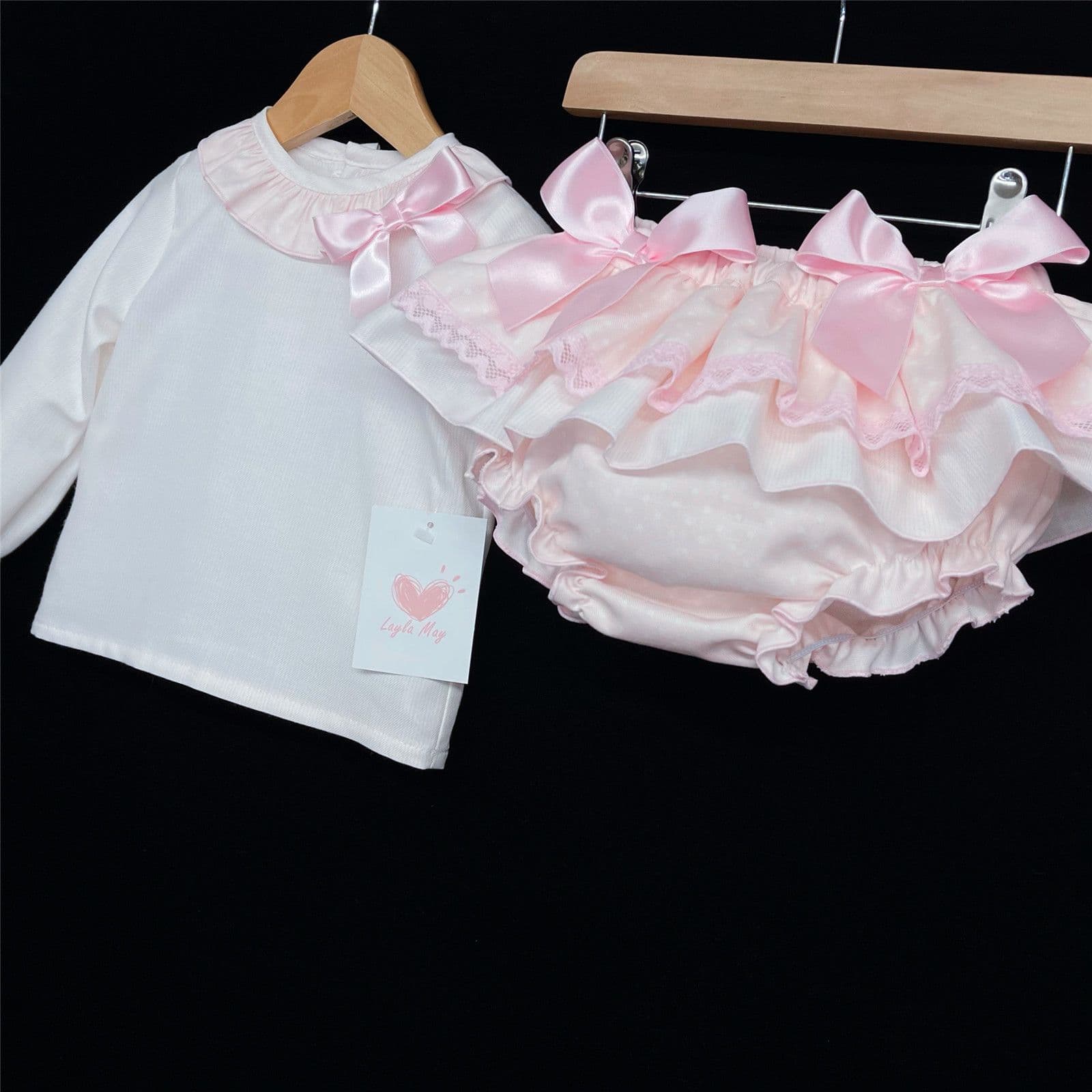 Infant Girls Pale Pink Skirt Top Outfit Frilly Bottom "LM105"