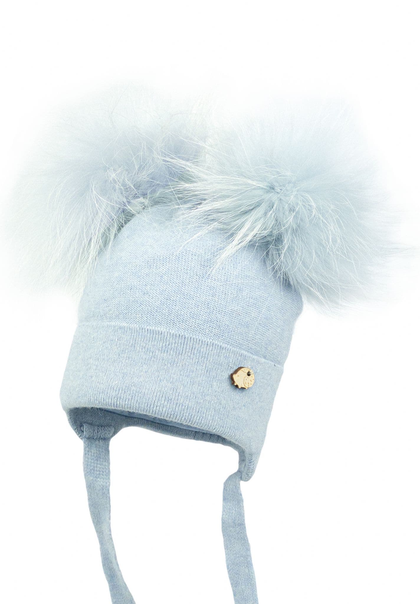 Baby Boys Blue Wool Hat with Double Fur Pom