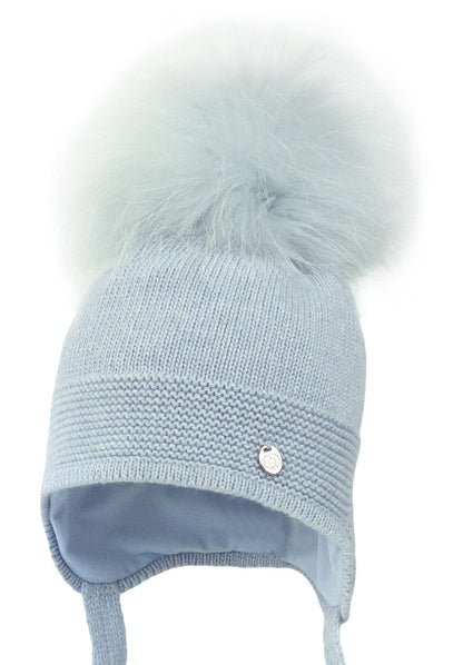 Baby Boys Blue Wool Hat with Fur Pom