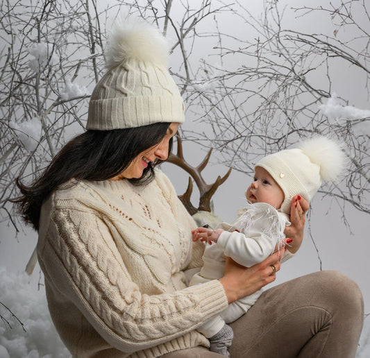 Baby Boys Blue Wool Hat with Fur Pom