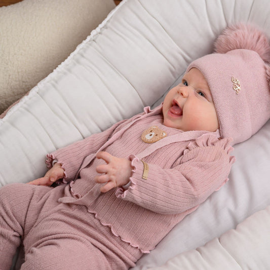 Baby Girls Pink Wool Hat with Double Fur Poms