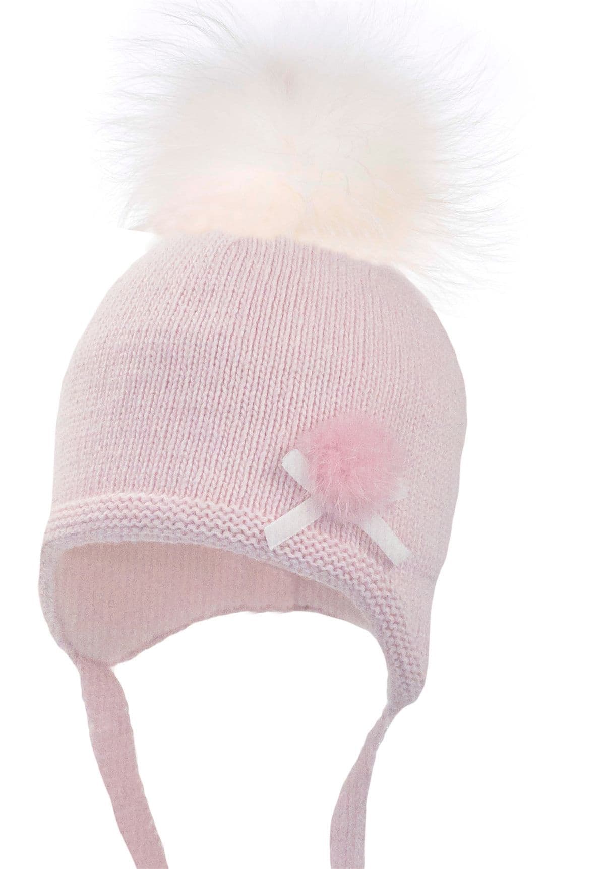 Baby Girls Pink Wool Hat with Fur Pom
