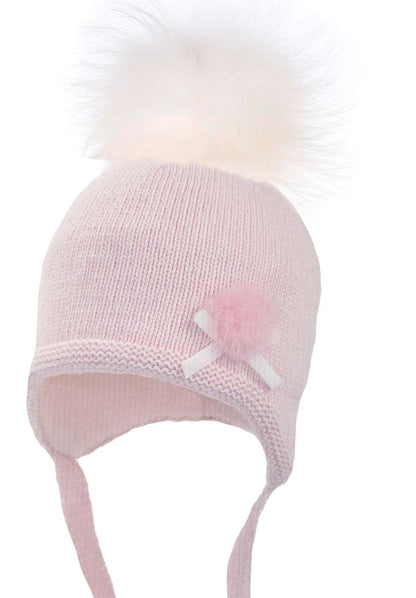 Baby Girls Pink Wool Hat with Fur Pom