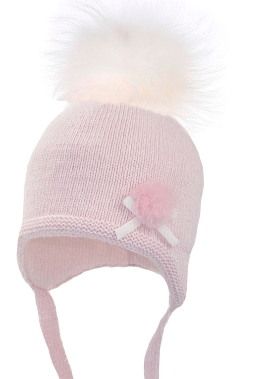Baby Girls Pink Wool Hat with Fur Pom