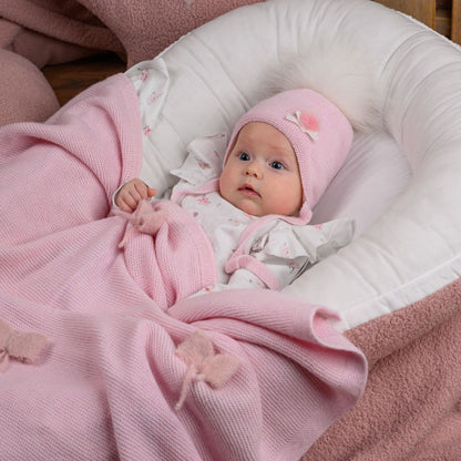 Baby Girls Pink Wool Hat with Fur Pom