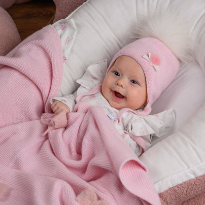 Baby Girls Pink Wool Hat with Fur Pom