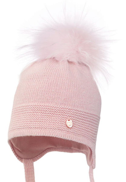 Baby Girls Pink Wool Hat with Fur Pom