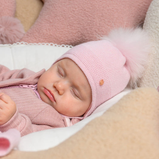 Baby Girls Pink Wool Hat with Fur Pom