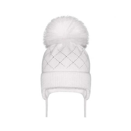 Large Pom Diamond Pattern Diamante Tie Hat