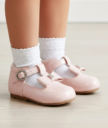 Baby Girls Pink Diamante Bow Shoes