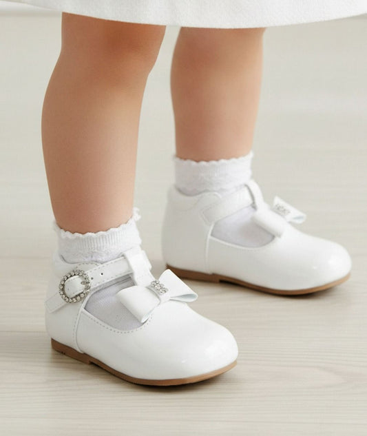 Baby Girls White Diamante Bow Shoes