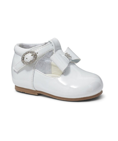 Baby Girls White Diamante Bow Shoes