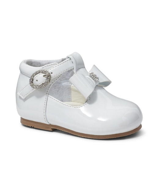 Baby Girls White Diamante Bow Shoes