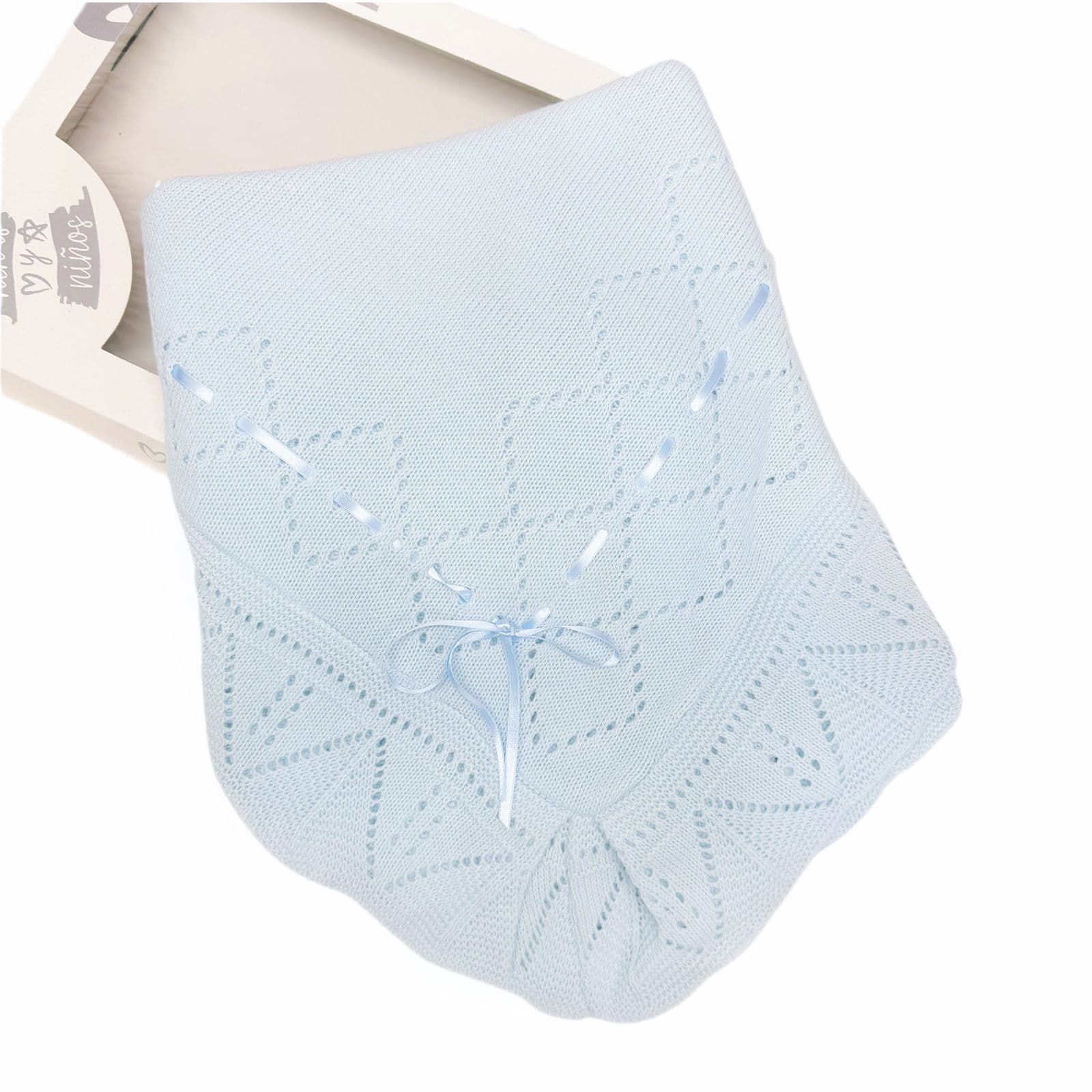Spanish Blue Square Knit Ribbon Shawl