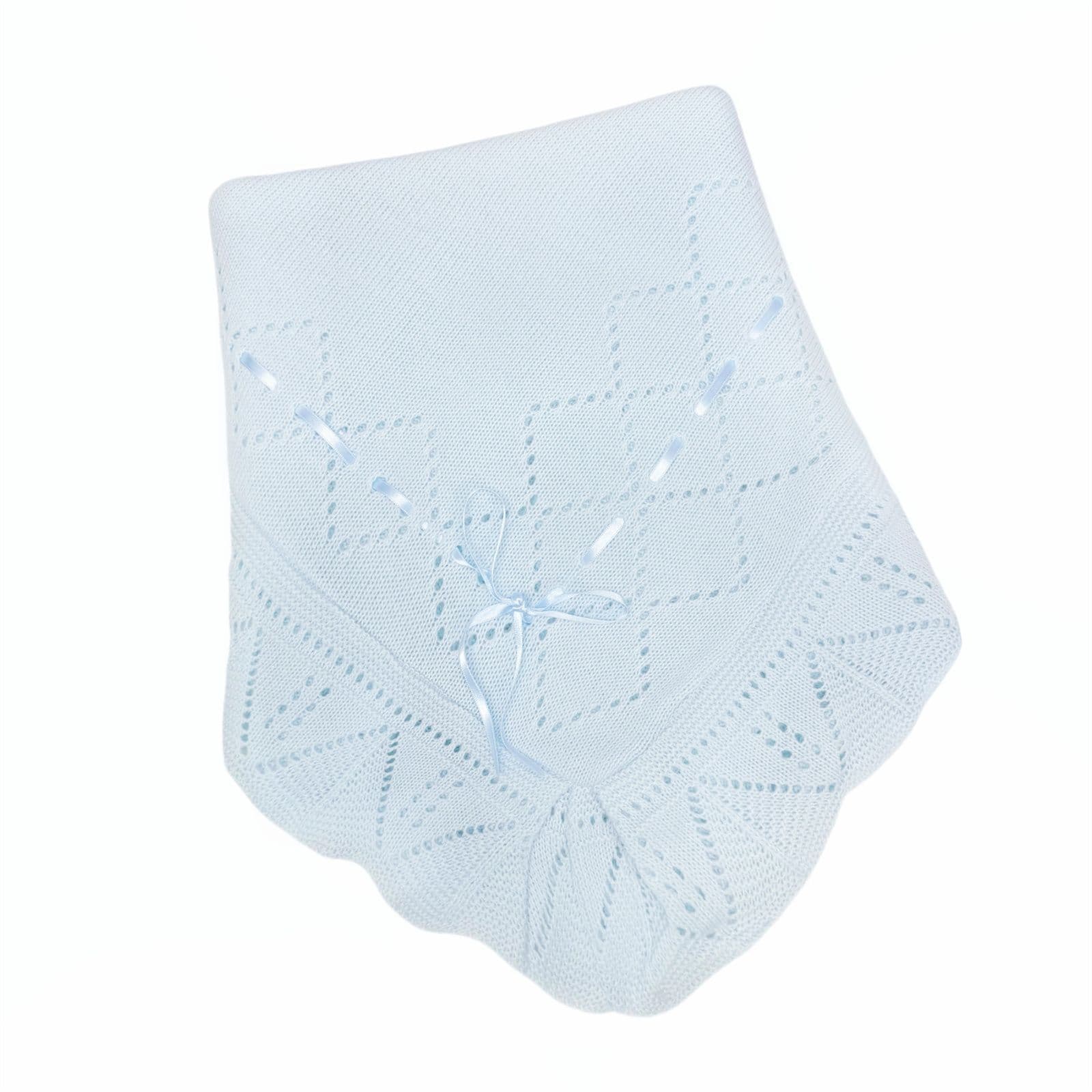 Spanish Blue Square Knit Ribbon Shawl