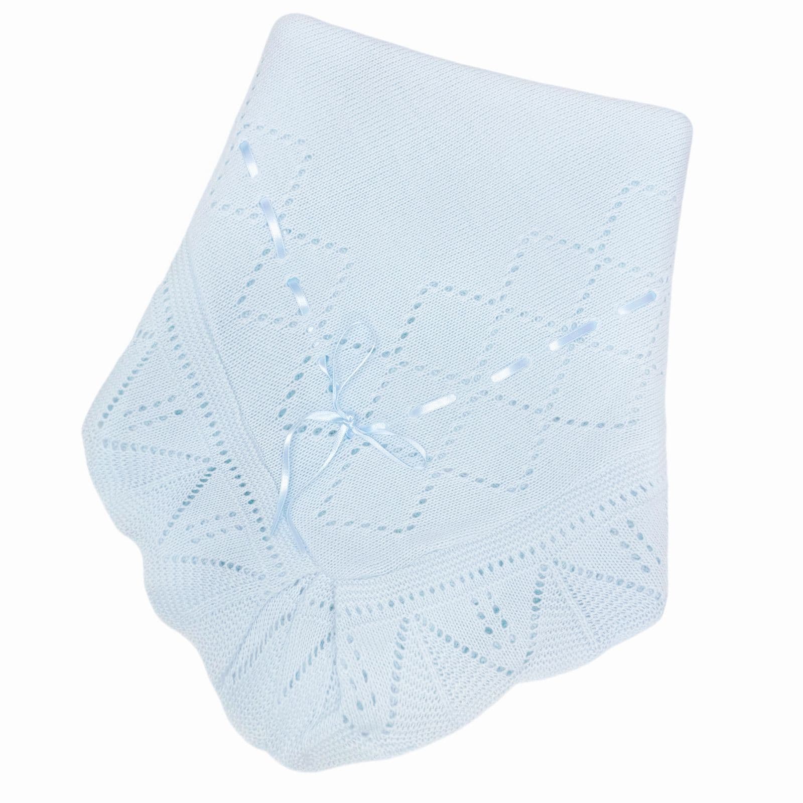 Spanish Blue Square Knit Ribbon Shawl