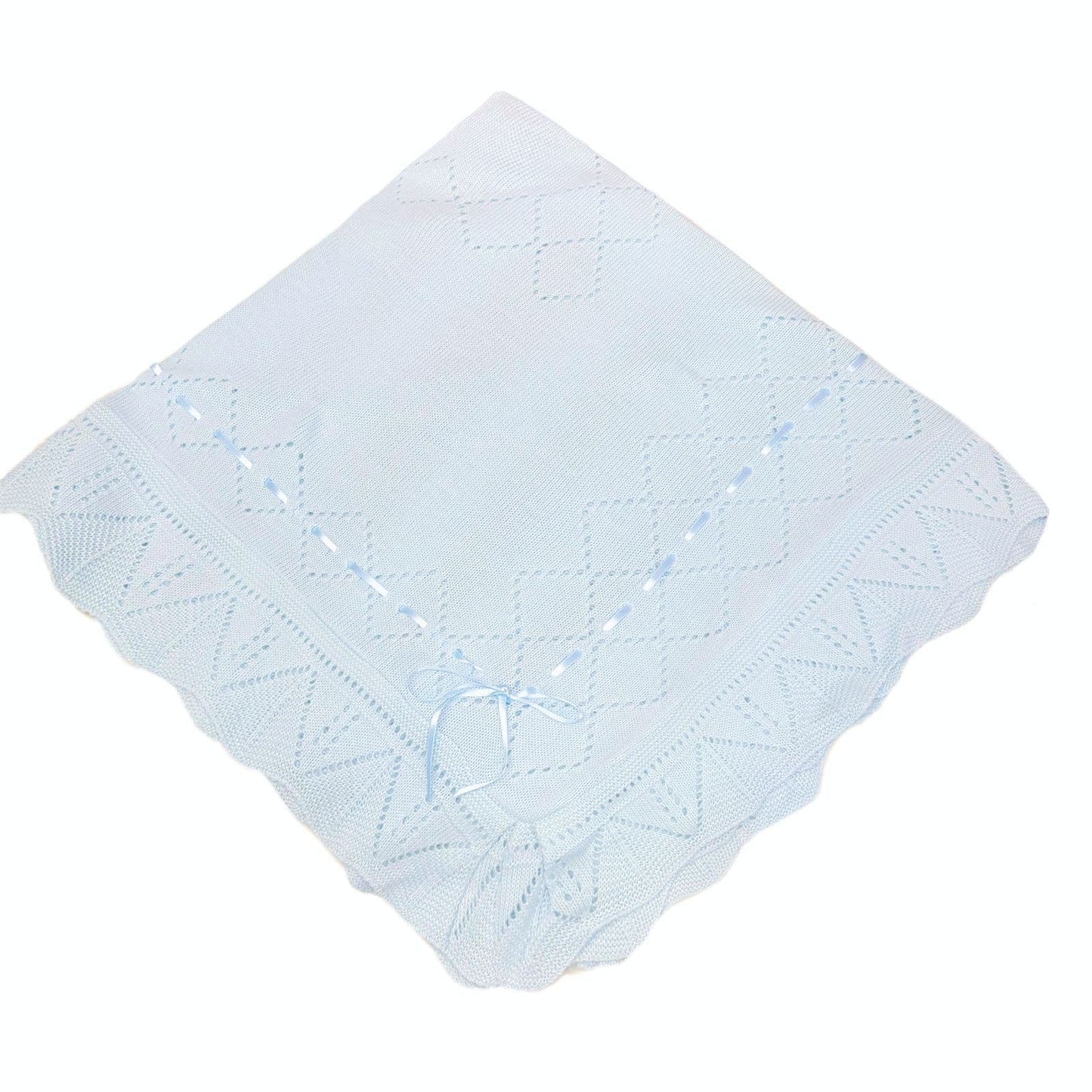 Spanish Blue Square Knit Ribbon Shawl