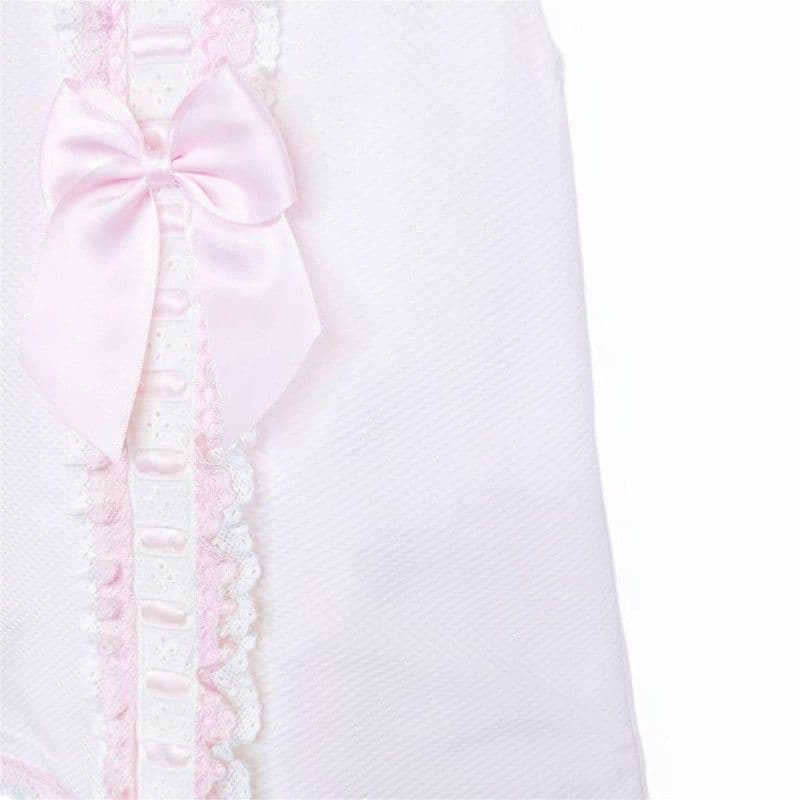 Pink Spanish Style Baby Girl Dress with Lace Trim & Ribbon Bow "2612"