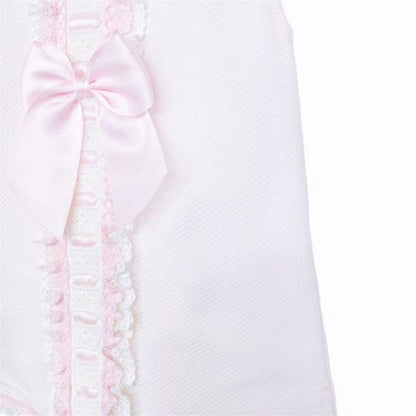 Pink Spanish Style Baby Girl Dress with Lace Trim & Ribbon Bow "2612"