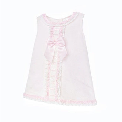 Pink Spanish Style Baby Girl Dress with Lace Trim & Ribbon Bow "2612"