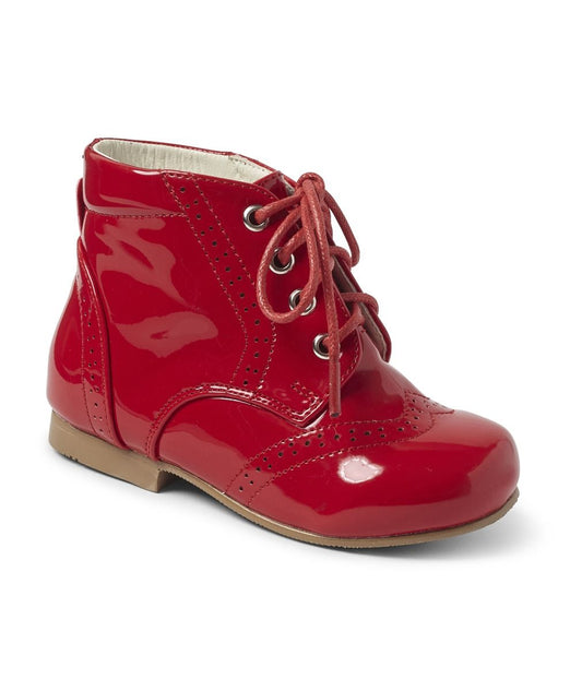 Baby Girls Red Patent Punch And Stitch Boots