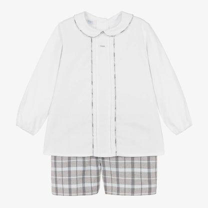 *SAL*E FOQUE Baby Boys White with Grey Checked Shorts Set "2324114"