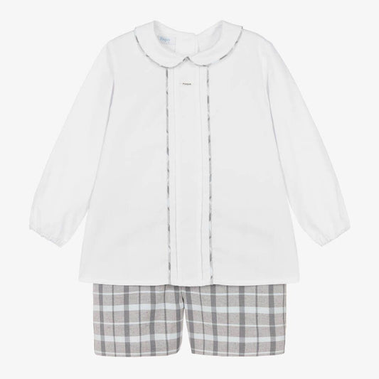 *SAL*E FOQUE Baby Boys White with Grey Checked Shorts Set "2324114"