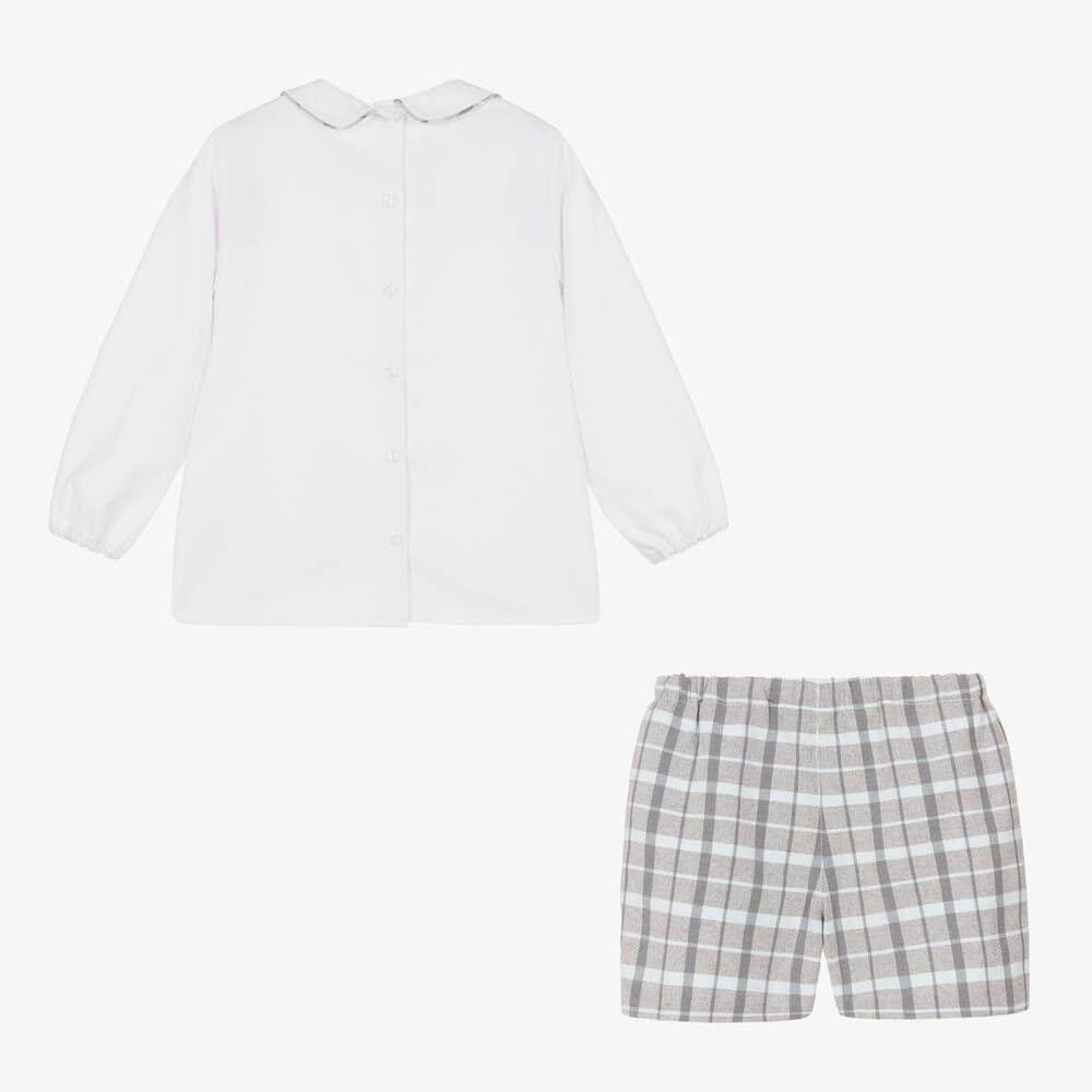*SAL*E FOQUE Baby Boys White with Grey Checked Shorts Set "2324114"