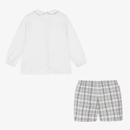*SAL*E FOQUE Baby Boys White with Grey Checked Shorts Set "2324114"