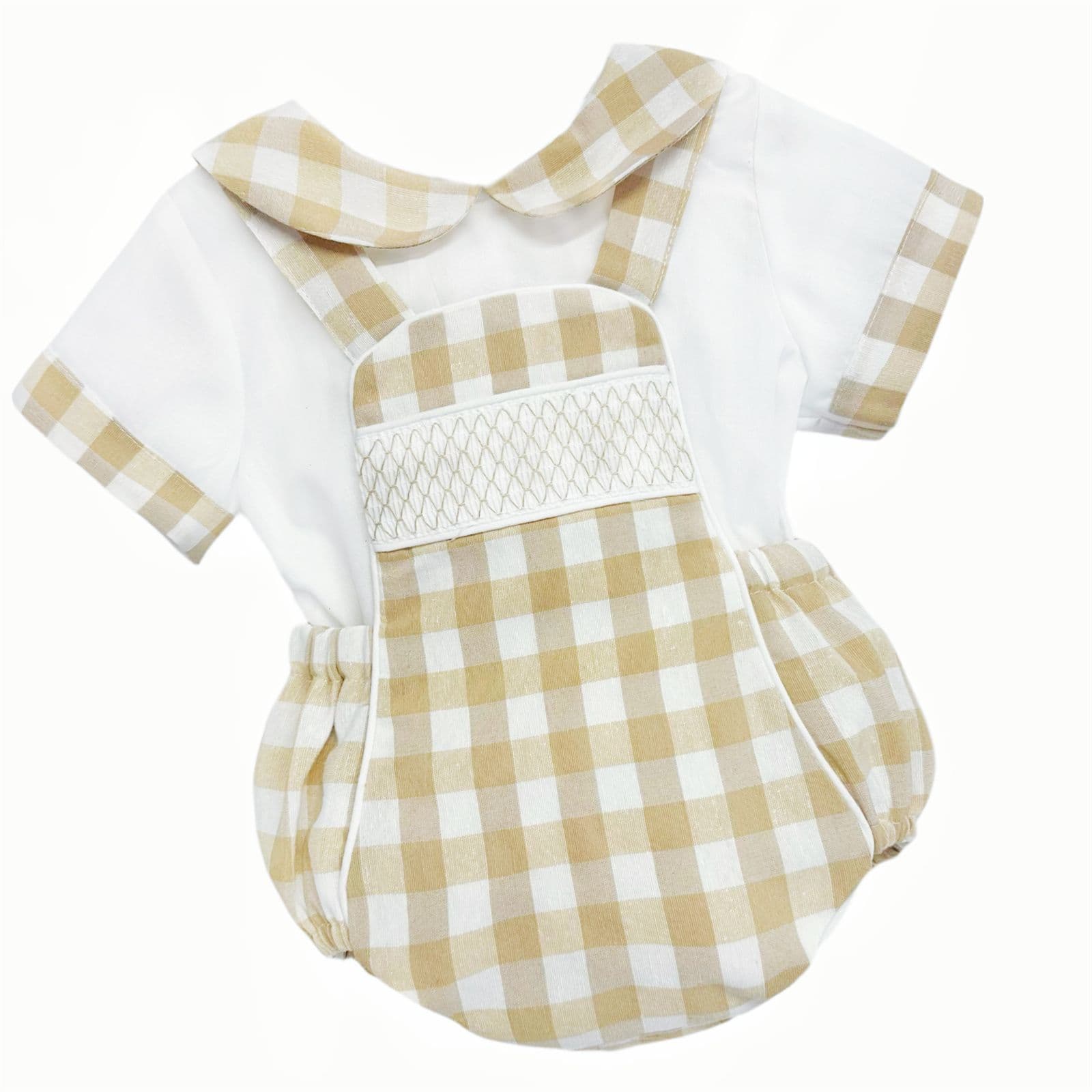 *SALE* Baby Beige Check Smocked Romper with Top "MYD2449C"