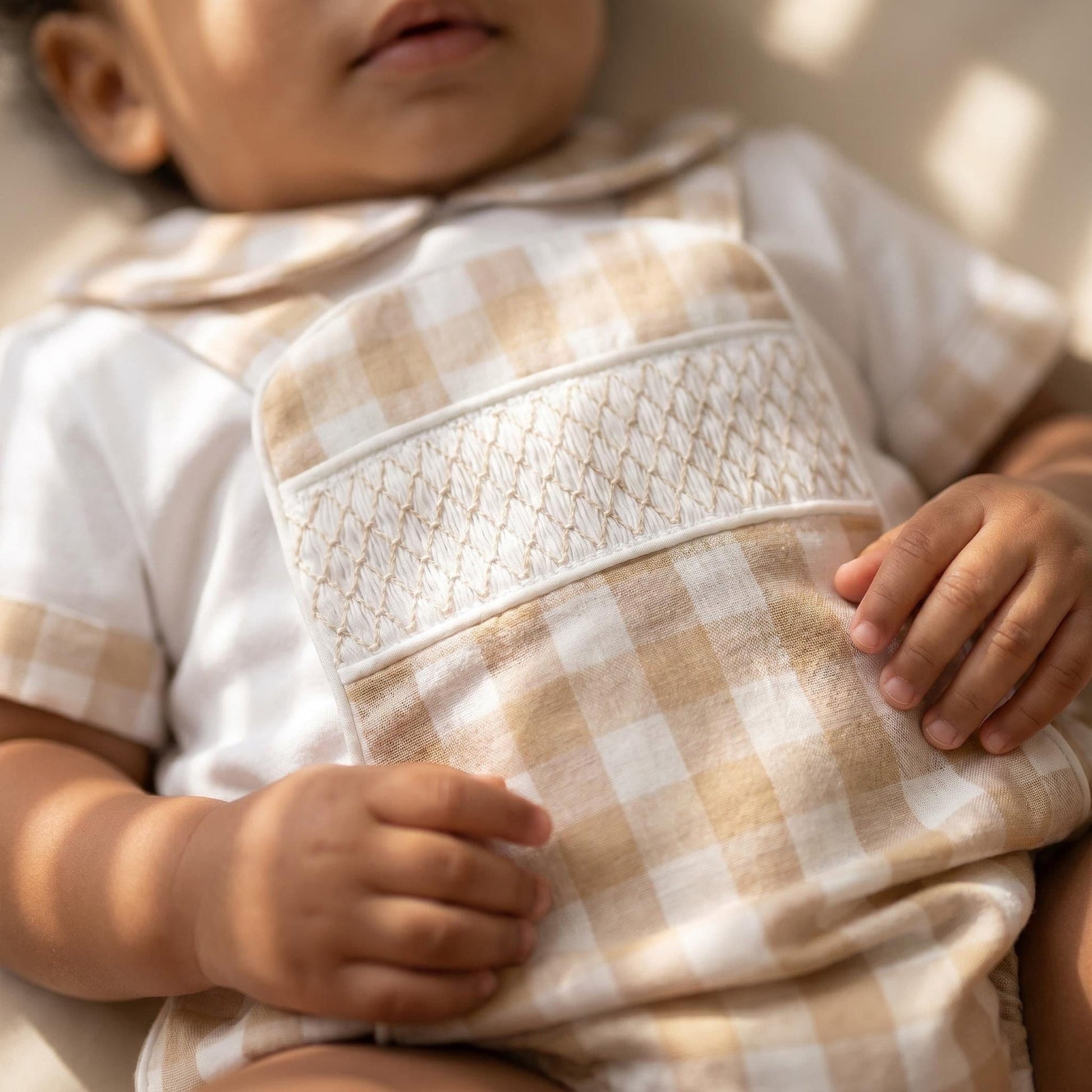 *SALE* Baby Beige Check Smocked Romper with Top "MYD2449C"