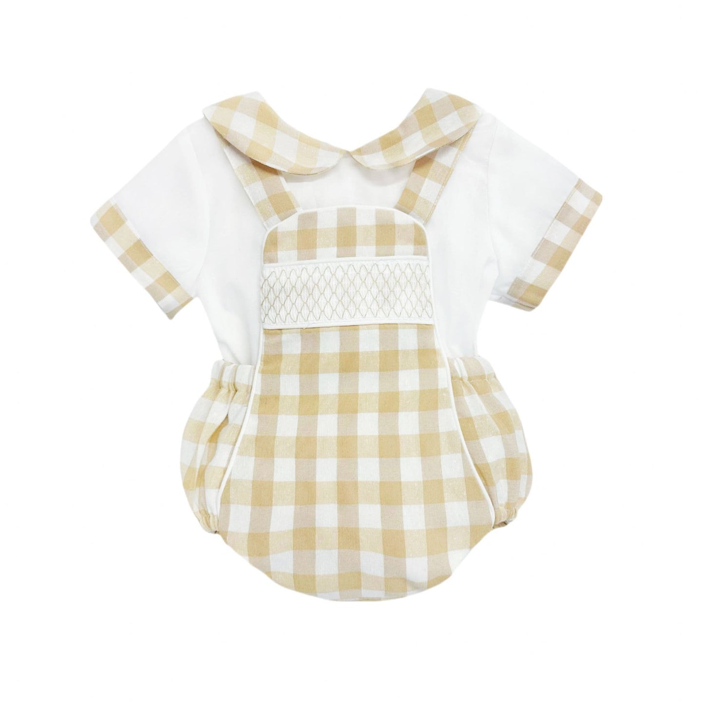 *SALE* Baby Beige Check Smocked Romper with Top "MYD2449C"