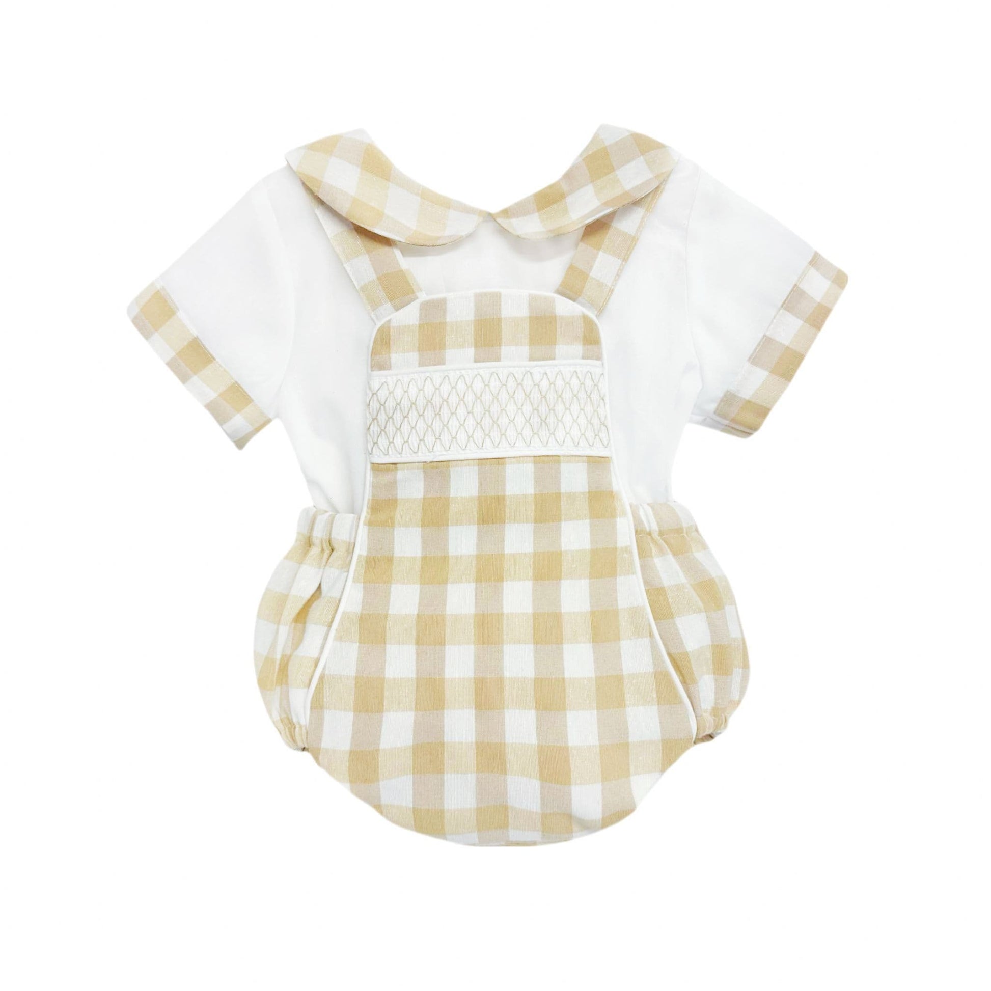 *SALE* Baby Beige Check Smocked Romper with Top "MYD2449C"
