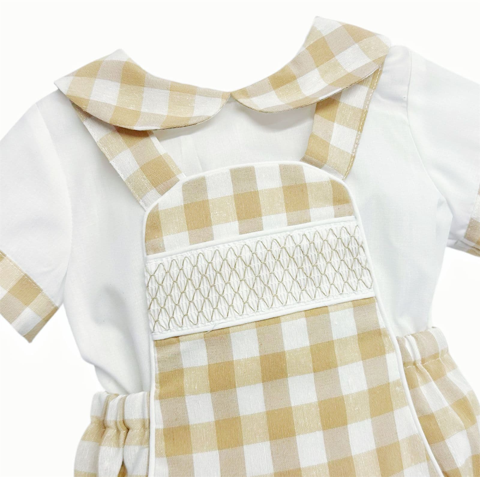 *SALE* Baby Beige Check Smocked Romper with Top "MYD2449C"