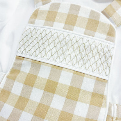 *SALE* Baby Beige Check Smocked Romper with Top "MYD2449C"
