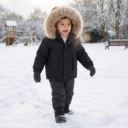 *SALE* Baby Boy Black Bomber Jacket with Faux Fur Hood " 26014 "