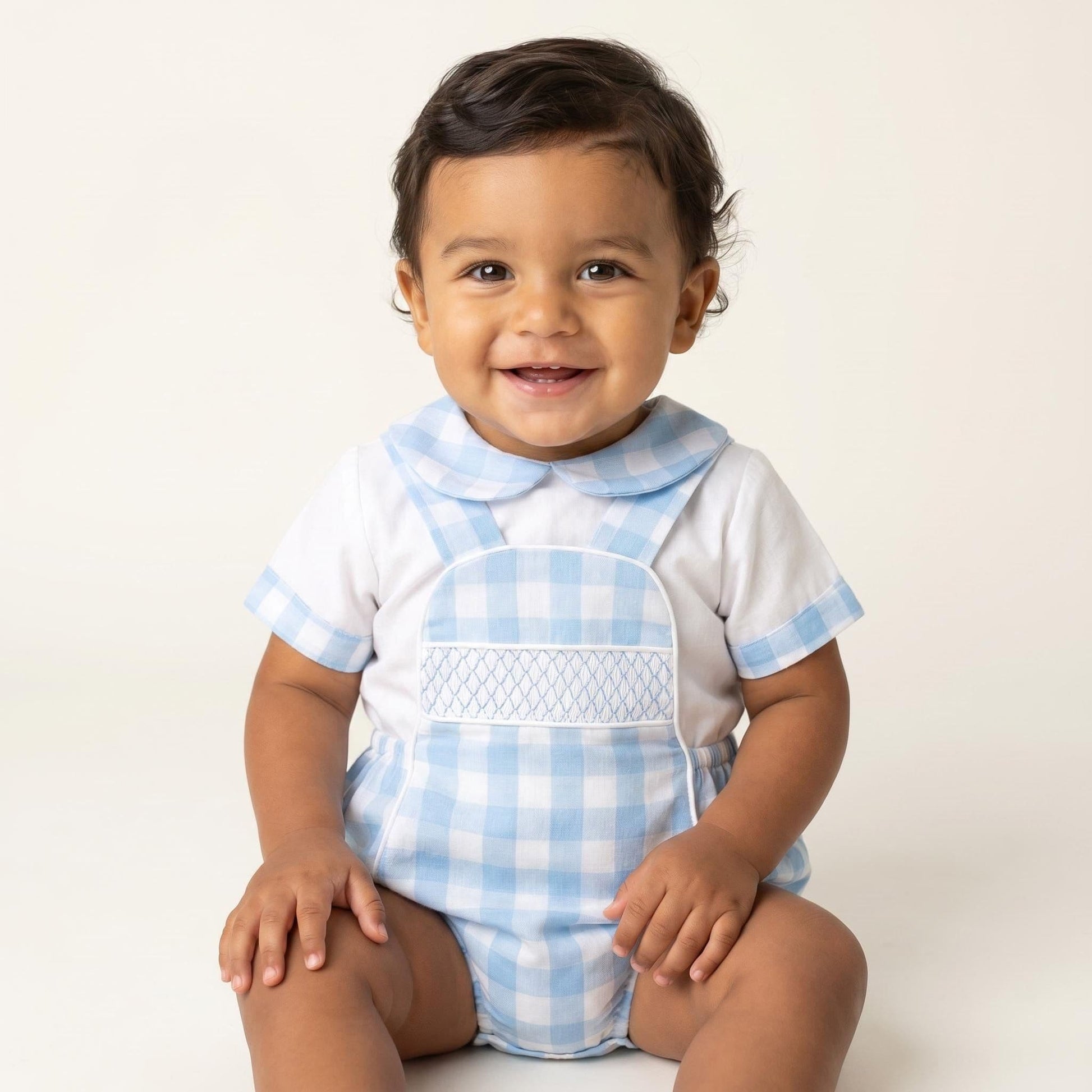 *SALE* Baby Boy Blue Check Smocked Romper with Top "MYD2449B"