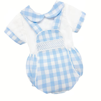 *SALE* Baby Boy Blue Check Smocked Romper with Top "MYD2449B"