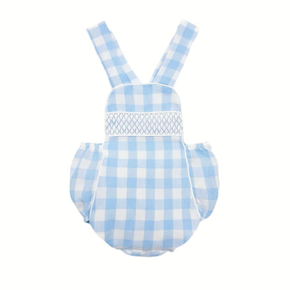 *SALE* Baby Boy Blue Check Smocked Romper with Top "MYD2449B"