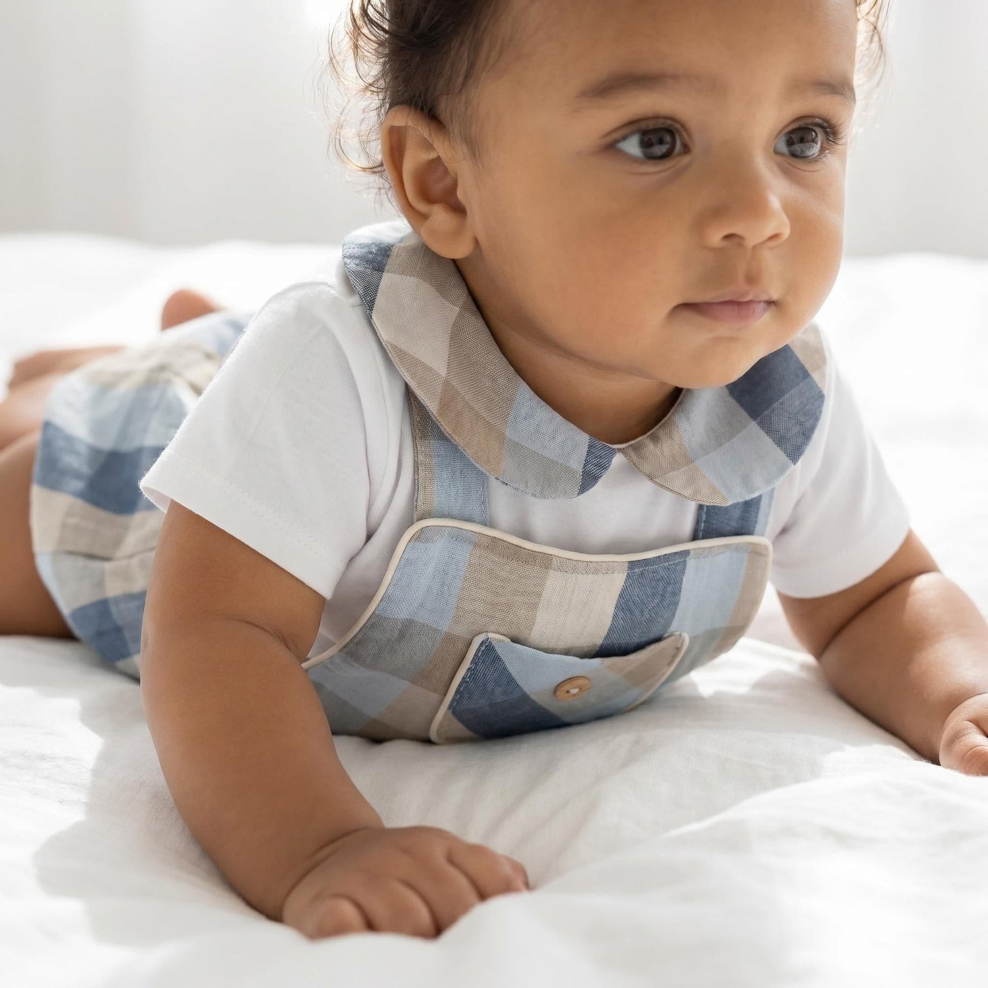 *SALE* Baby Boy Blue Checked Cotton Romper with Top "MYD2462B"