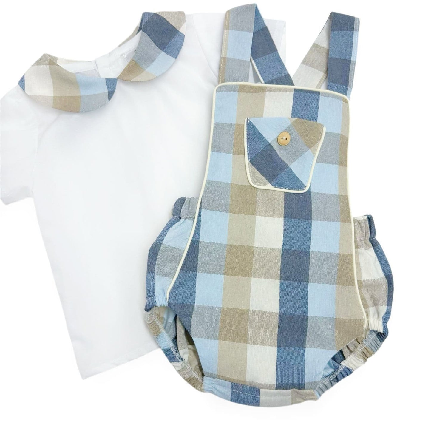 *SALE* Baby Boy Blue Checked Cotton Romper with Top "MYD2462B"