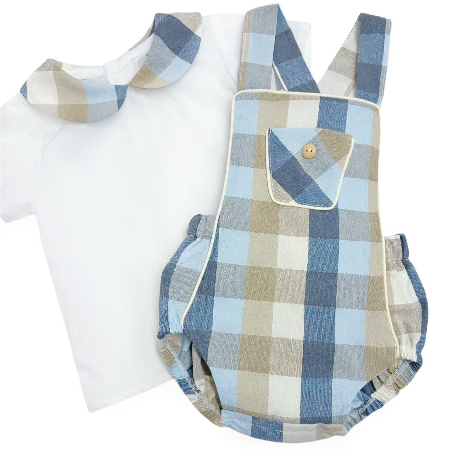 *SALE* Baby Boy Blue Checked Cotton Romper with Top "MYD2462B"
