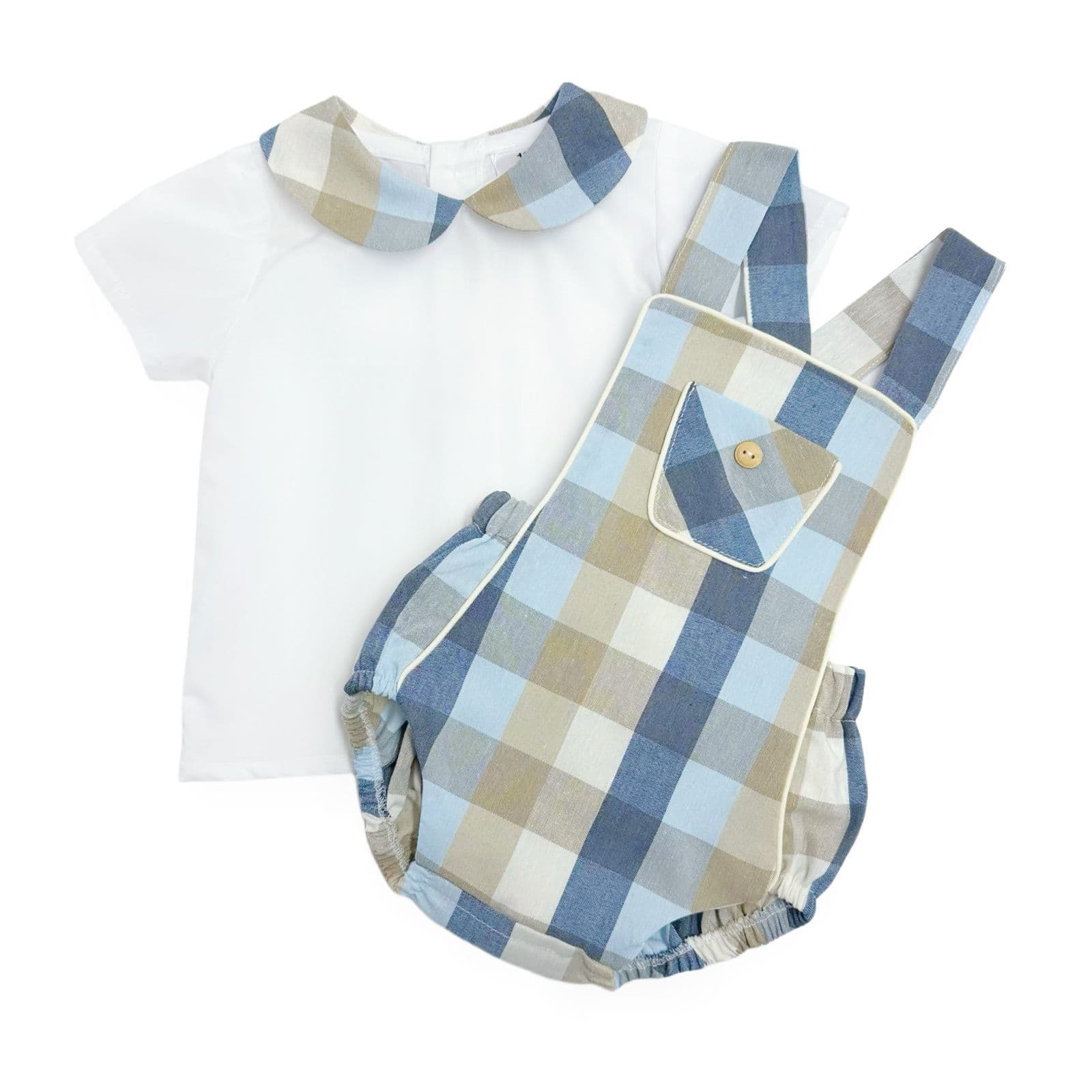 *SALE* Baby Boy Blue Checked Cotton Romper with Top "MYD2462B"