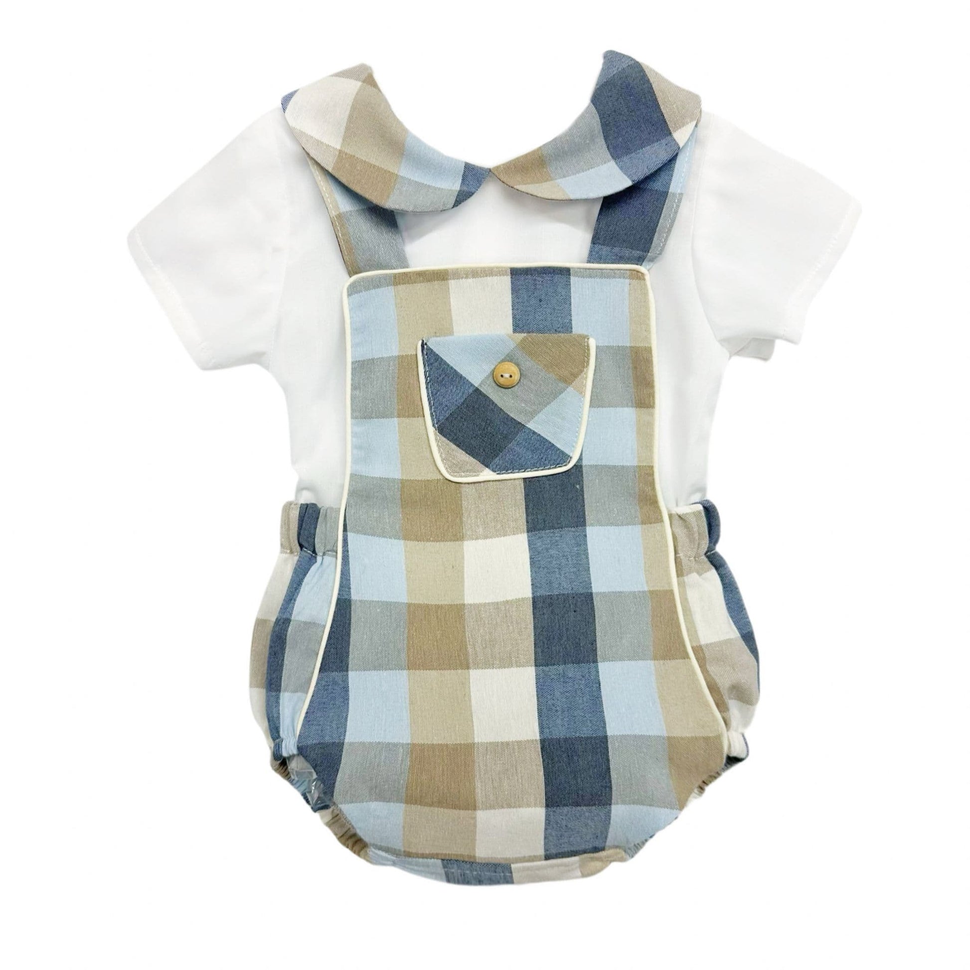 *SALE* Baby Boy Blue Checked Cotton Romper with Top "MYD2462B"