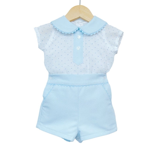 *SALE* Baby Boy Blue Collar Shirt with Waffle Shorts "MYD2210"