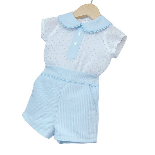 *SALE* Baby Boy Blue Collar Shirt with Waffle Shorts "MYD2210"
