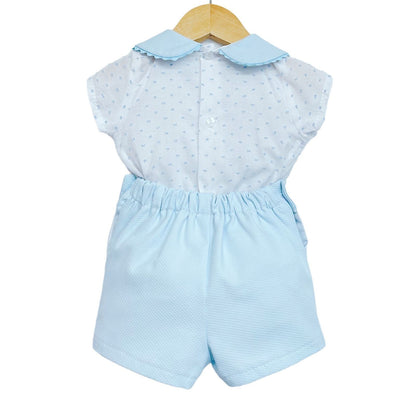*SALE* Baby Boy Blue Collar Shirt with Waffle Shorts "MYD2210"